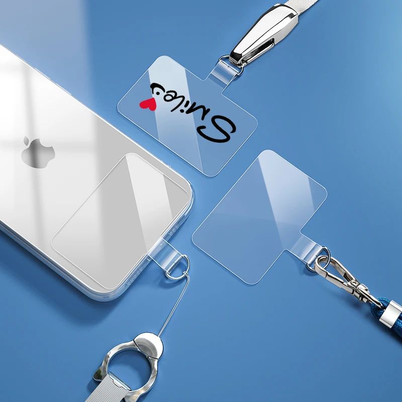 Strong Phone Patch for Lanyard Tether  Transparent TPU Plastic Pad Silicone Tab with Metal D ring for Smartphone