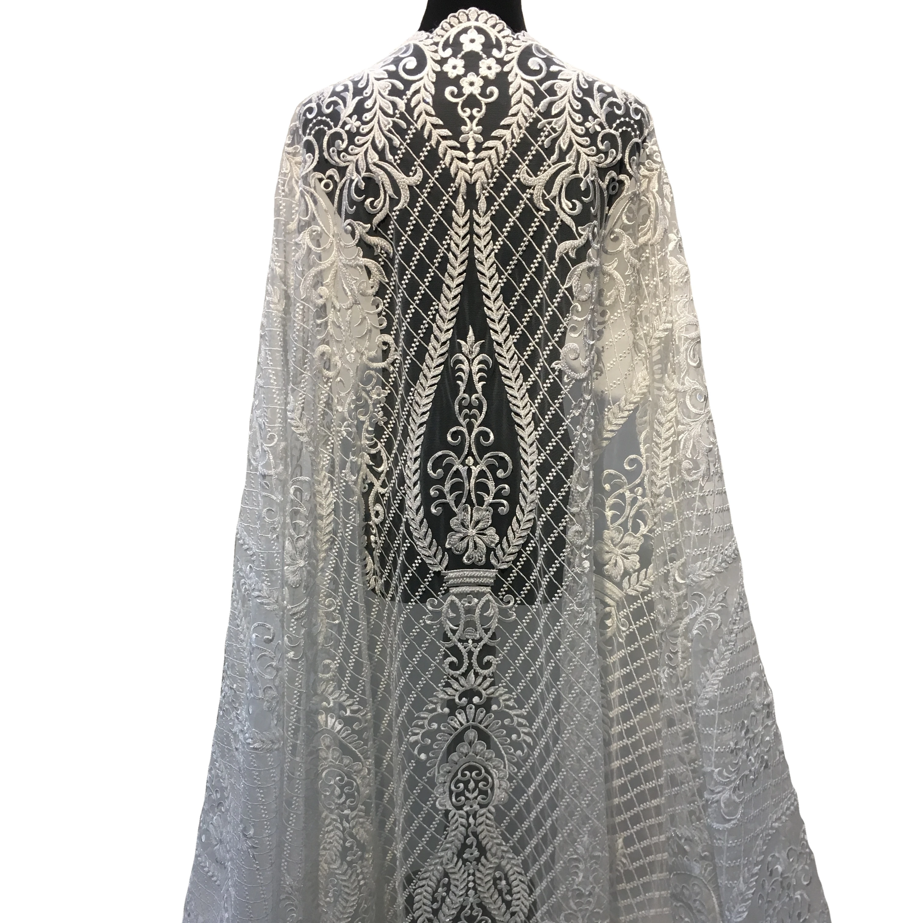 Уникальный дизайн белая кружевная ткань цвета слоновой кости с жемчугом Роскошные Блестки свадебная вышивка от кутюр