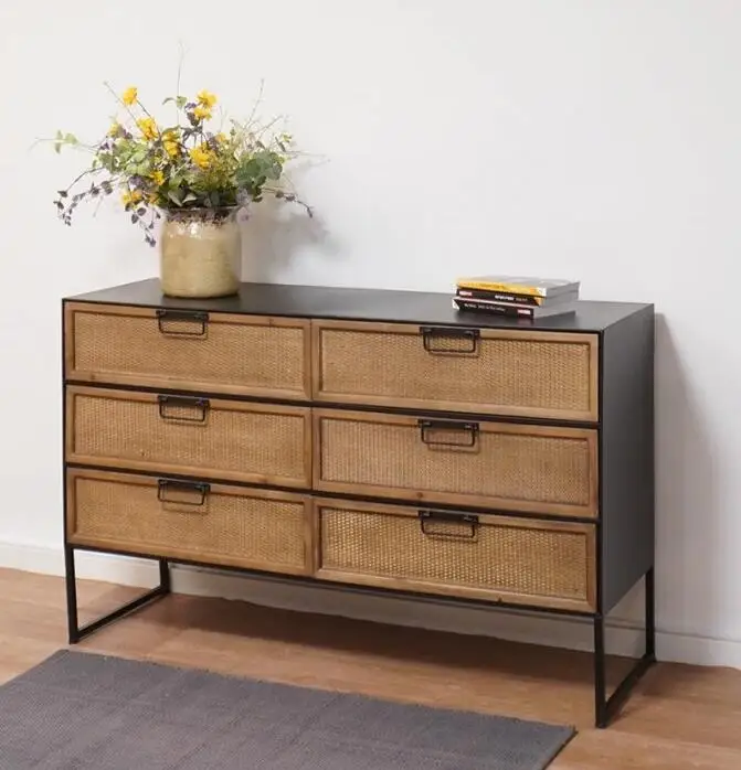 Bedroom Home Office Cabinet Antique Rattan Wood China Furniture Chest Of Drawers Black Chest of Drawer