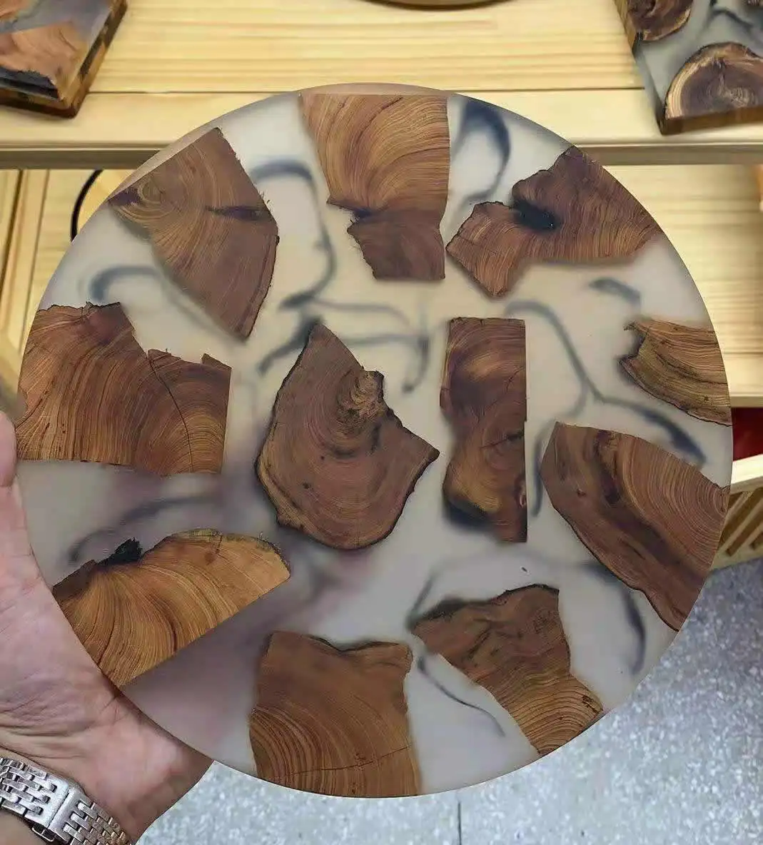 NEW custom cedar pine wood epoxy resin tray plates tea pot cup rustic round serving placemat