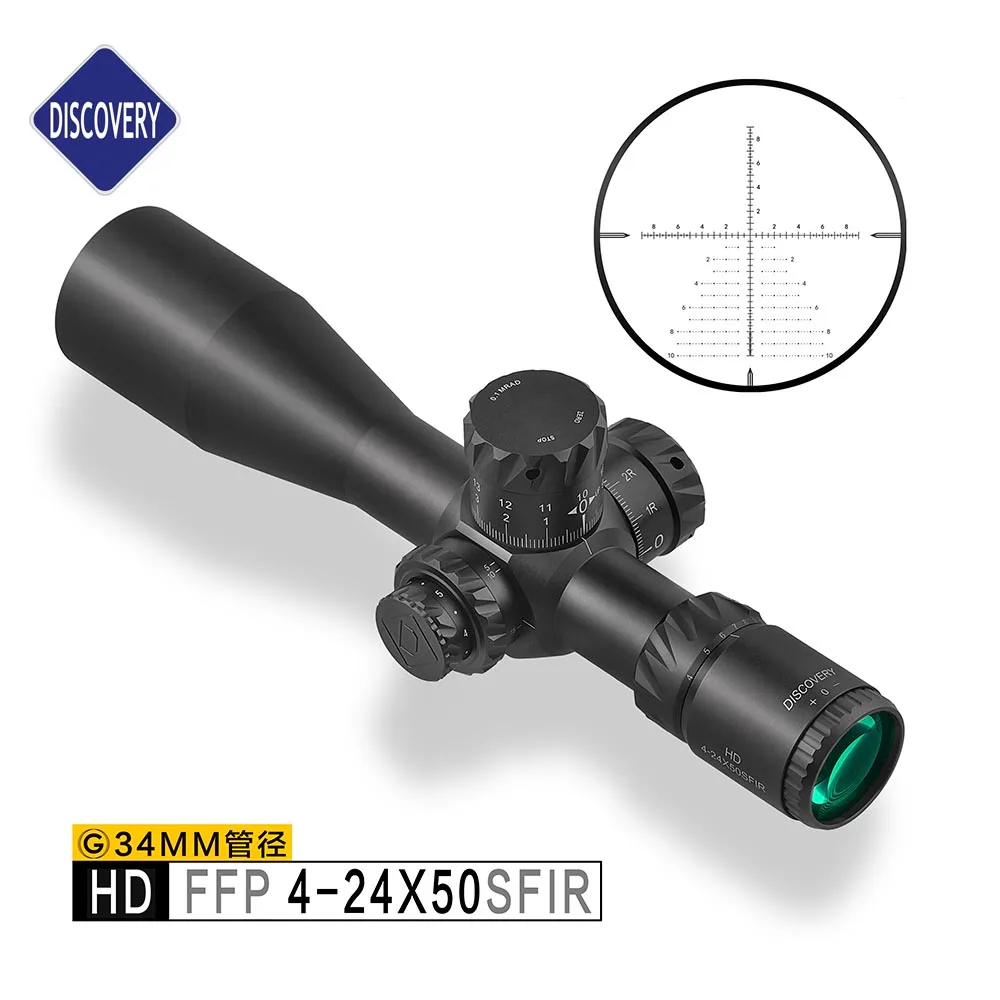  Обнаружение Снайпер Тактический FFP Охотничья винтовка область HD 4-24X50SFIR 34 мм Труба Dia с нулевой