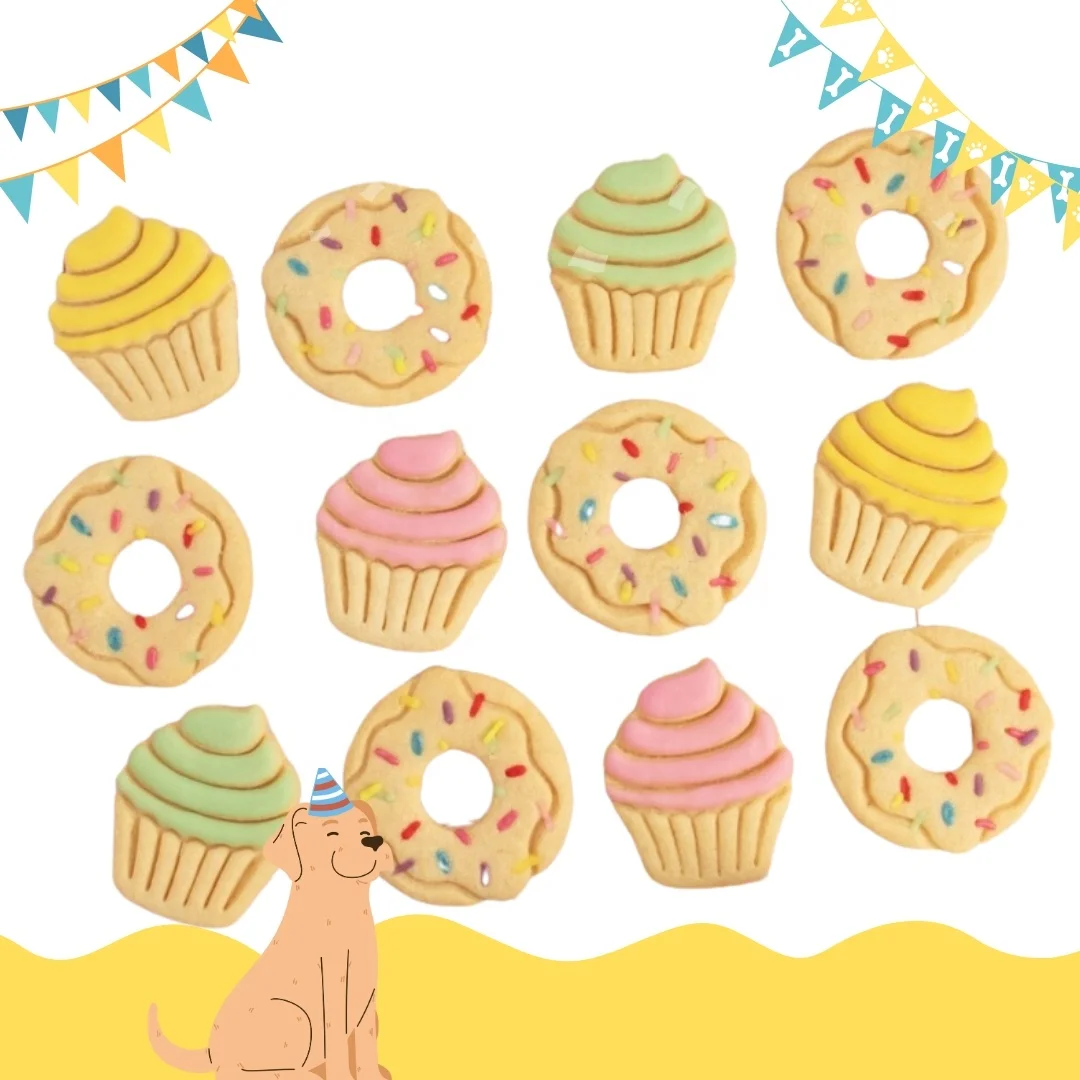 Custom pet birthday decoration cookies Hand Made Individual Pack Cute Healthy Pet Training treats Cat Dog Cookies Donut snack