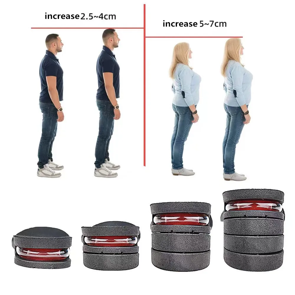Free sample Adjustable 4-Layers Air Cushion Heel Insert Invisible Height Increase Insoles For Shoes