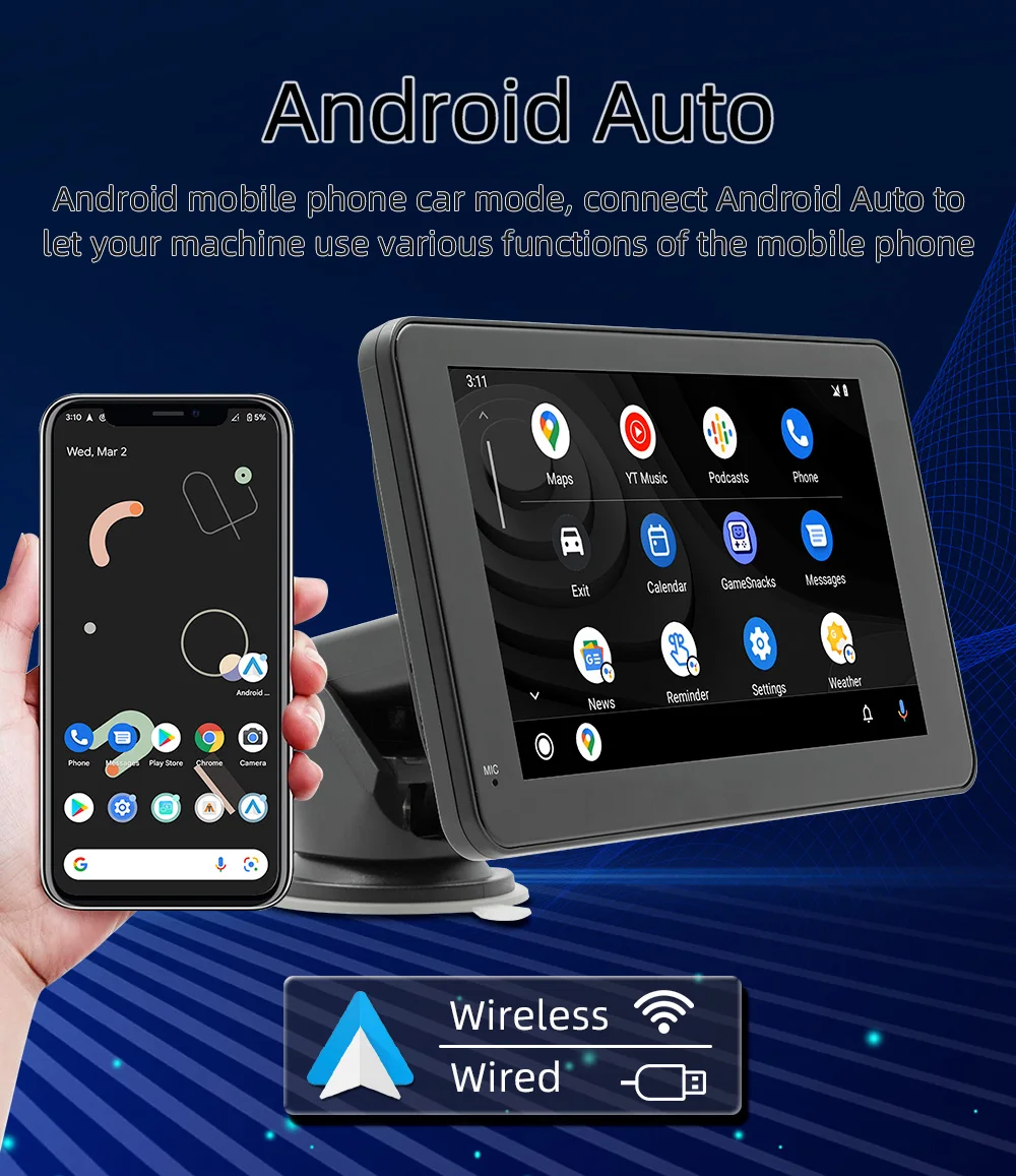 7 дюймов 2.5D экран беспроводной Carplay портативный стенд монитор радио Android Auto FM AM RDS HD дисплей Movie Media B5306 магнитола