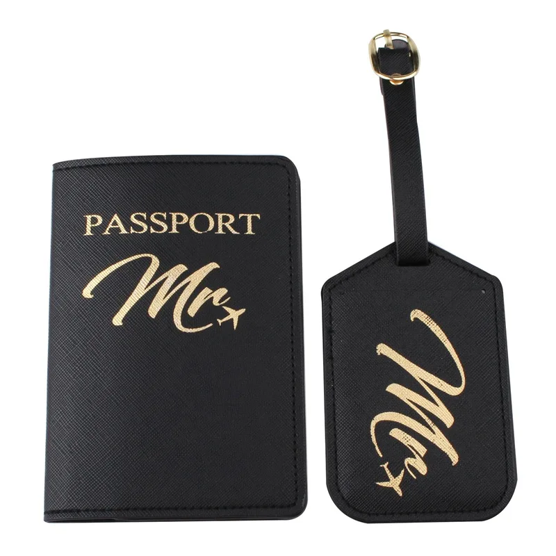 Travel Airplane Pu Travel 4 Sets Suitcase For Gold-stamping Passport Holder and  Airplane Travel Luggage Tags For Women Men