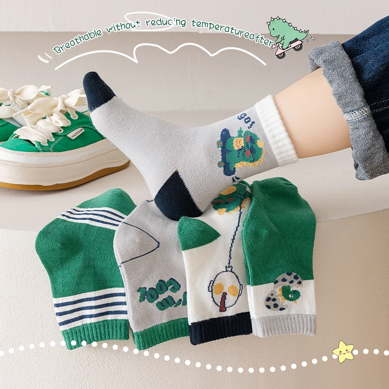Wholesale Fashion Knitted Crew Socks Season Hero Printed Socks for Boys 1-12 Years Cool Dragon Cartoon Design Breathable Autumn