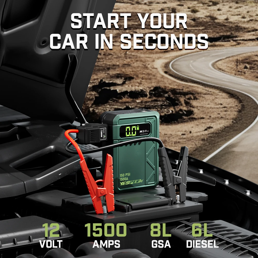 yesper Almighty M3 Pro cheap price 12V jump starter air compressor 150PSI with air pump  for motorcycle