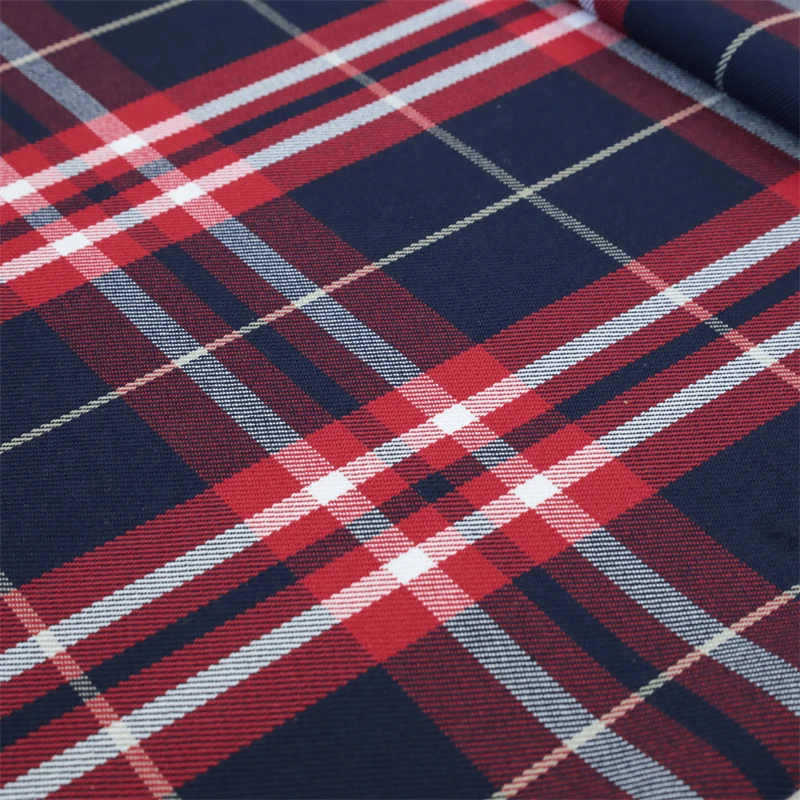 RPET Recyclable Checked Fabric In Rose Red and Black Polyester Windbreaker Plaid Fabric for Pants Skirt Dress