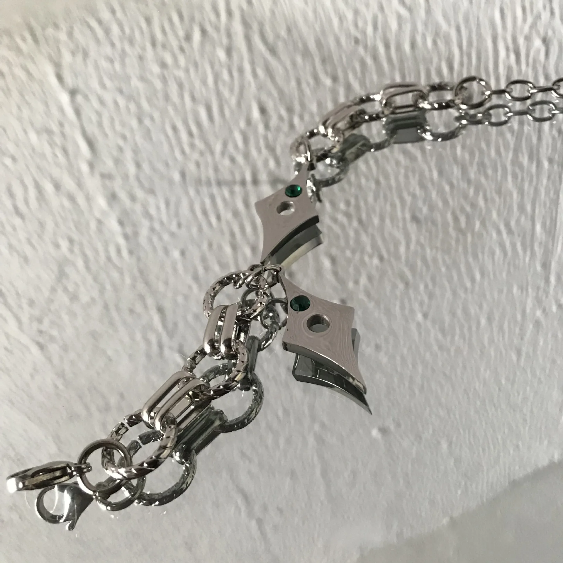 VAF 16+5cm Rhombus Shaped Green Zirconia Chunky Link Bracelet Stainless Steel High Quality Trend