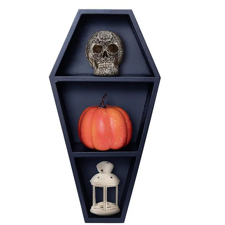 Eastommy 2021Design Home Gothic Decor Coffin Wall Shelf, Hanging Black Floating Wooden Shelf Halloween Decoration