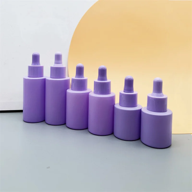 wholesale frosted clrear purple cosmetic perfume essential 1oz glass vial for  essential oil dropper bottle packaging with d