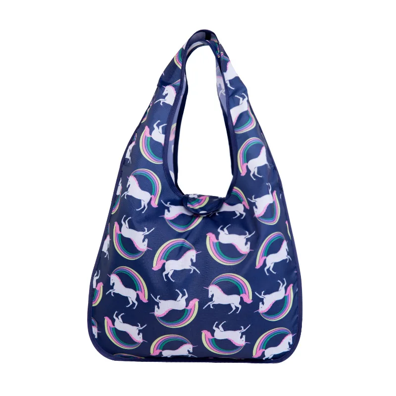High quality portable waterproof 420D ripstop nylon foldable tote grocery polyester bag with snap reusable custom logo print