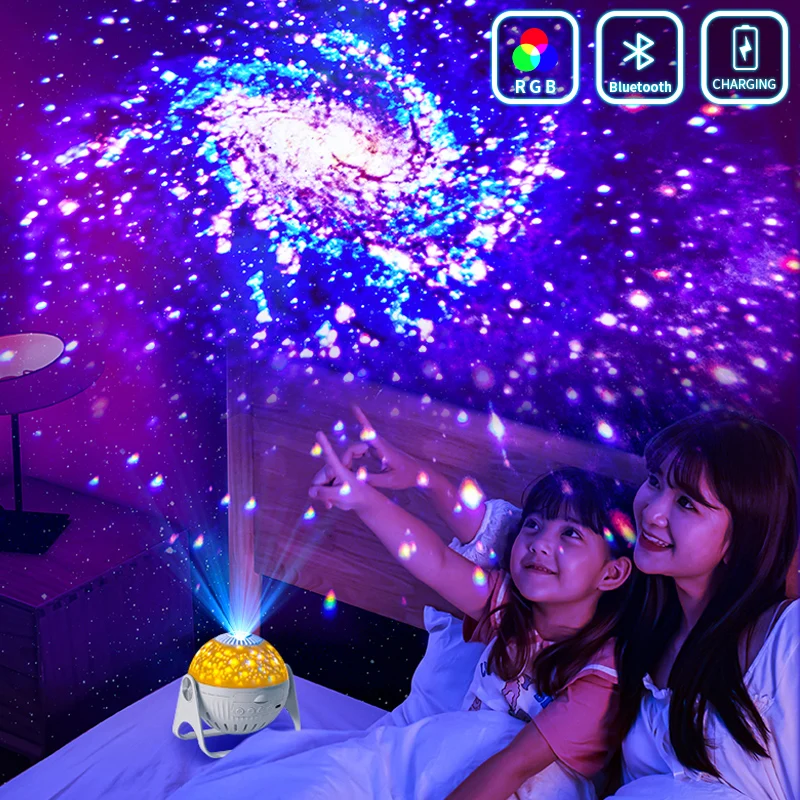 Новый лазер на океанских волнах RGB светодиодный 360 регулируемый вращающийся ночник музыкальная планета галактики Звездный Ночной свет с синим зубом