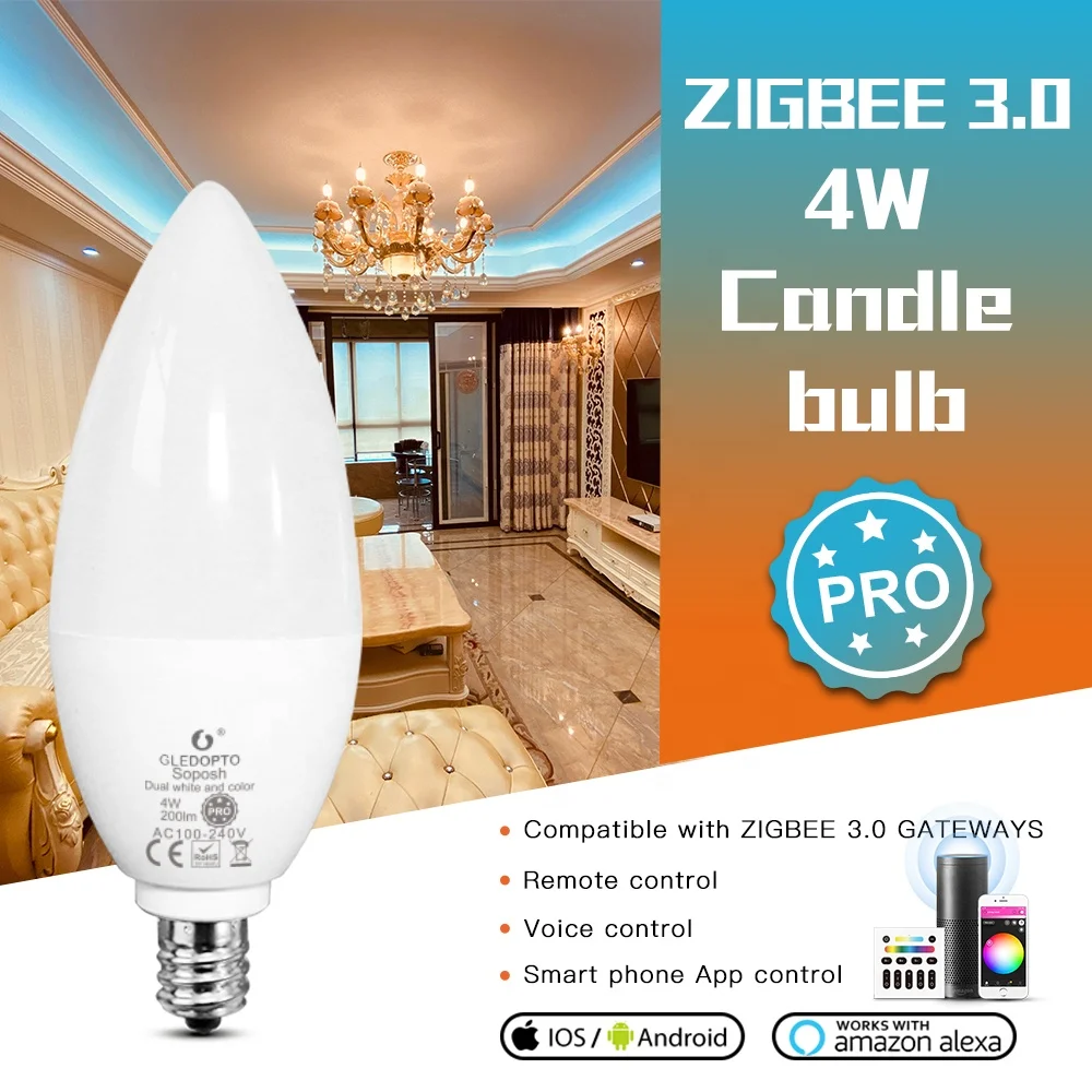 2024 hot Gledopto Zigbee 4W Candle Light Bulb Pro GL-B-001P Voltagae AC100-240V  4W Power Voice/app control