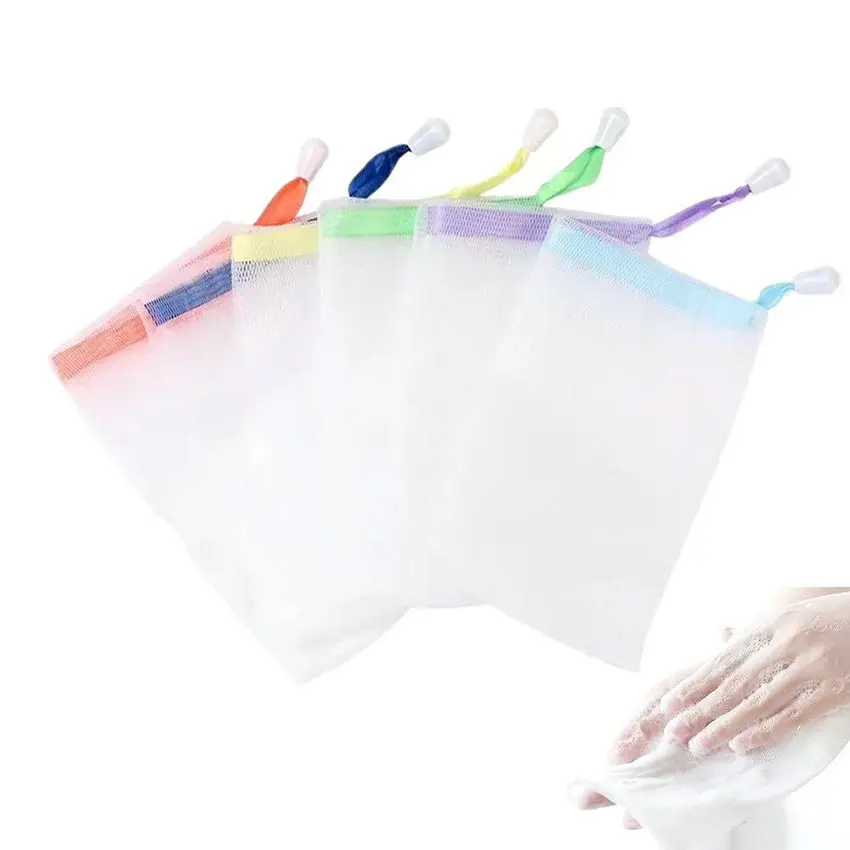 Soft Body Facial Cleaning Tool Soap Sack Saver Refill Pouch Drawstring Holder Bags Double Layer Bubble Foam Net