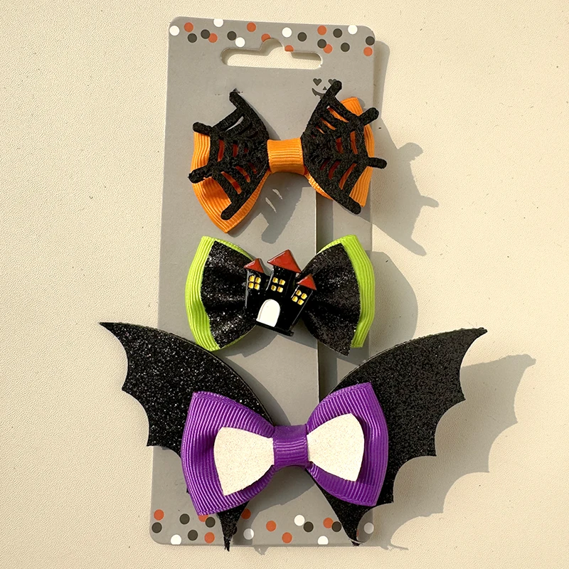 Halloween Duckbill Clip Hairpin Grosgrain Ribbon Hair pin Cartoon Resin Glitter Sequins Girls Decoration Accessories Hair Clips