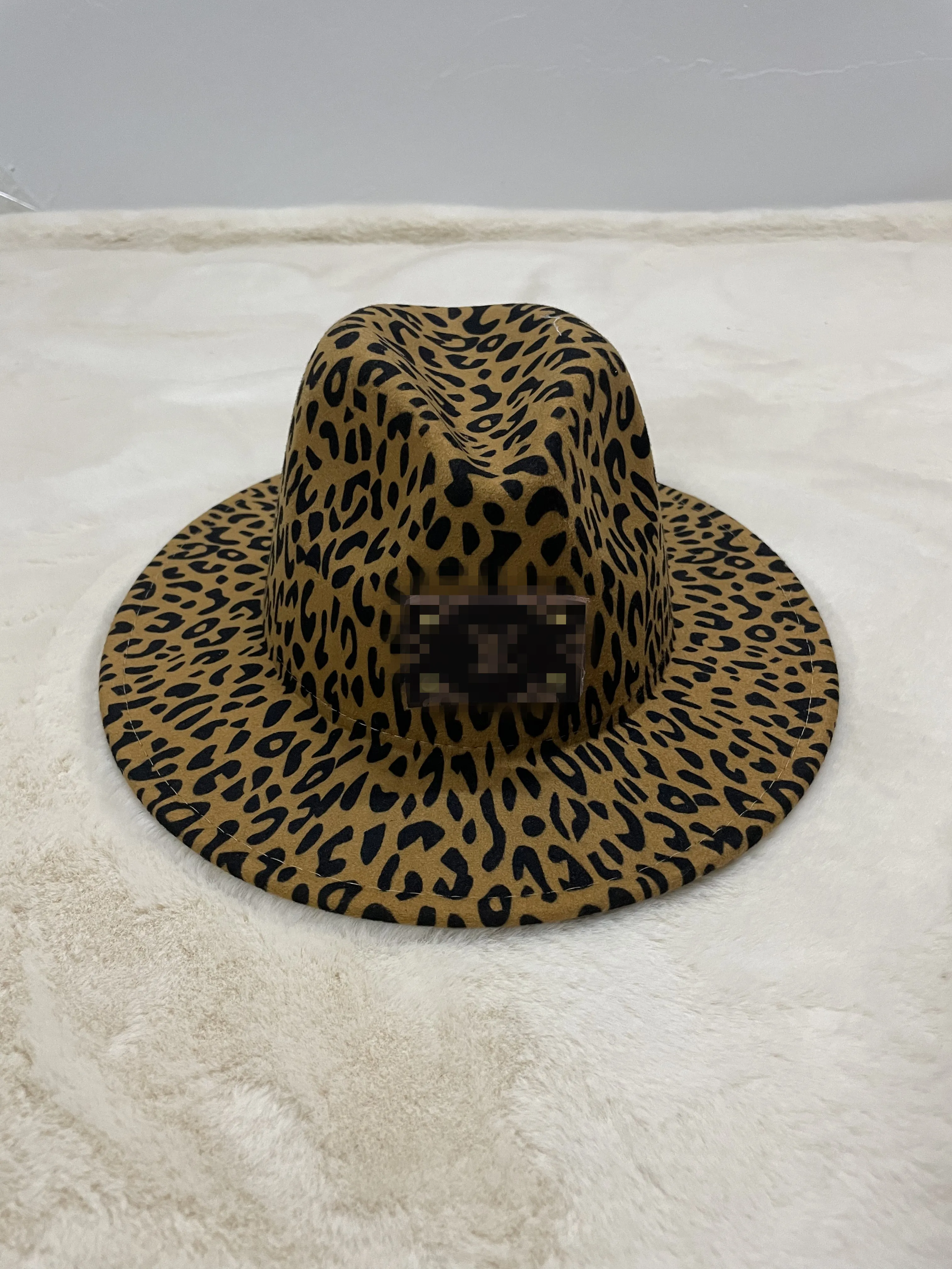New Style Autumn Winter Classical LOGO Leopard Print Big Wide Brim Jazz Hat Men and Women Top Hat Fedora Hats