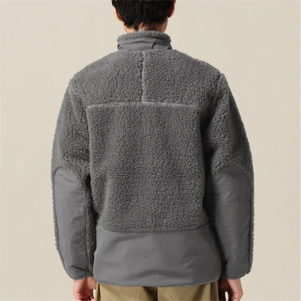 OEM Custom Men High collar Berber Fleece Sharp Jacket With Color Block Front Pocket Soft Fleece Jackets