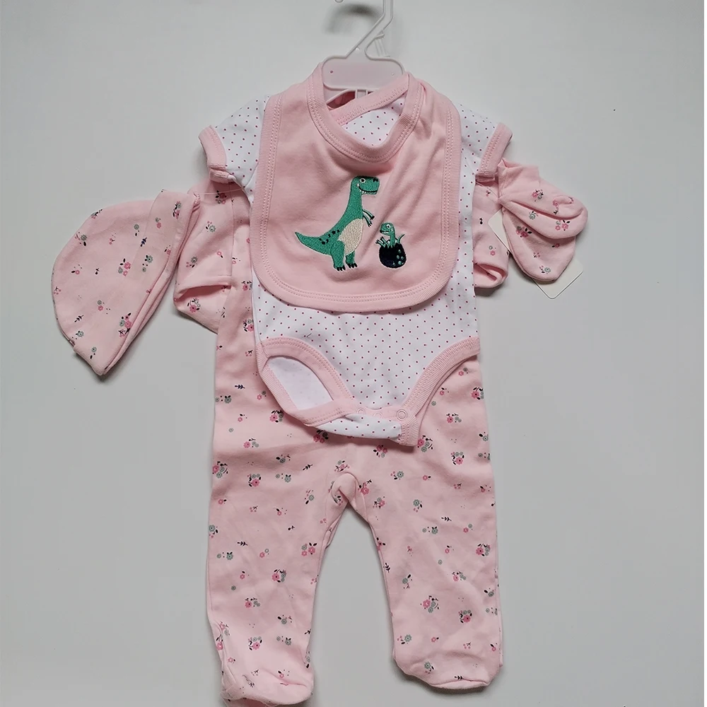 Custom Embroidery Baby Clothing 5PCS Boy Tops Hat Pants Bib Sock Clothes Hangers Baby Boys And Girls Clothes