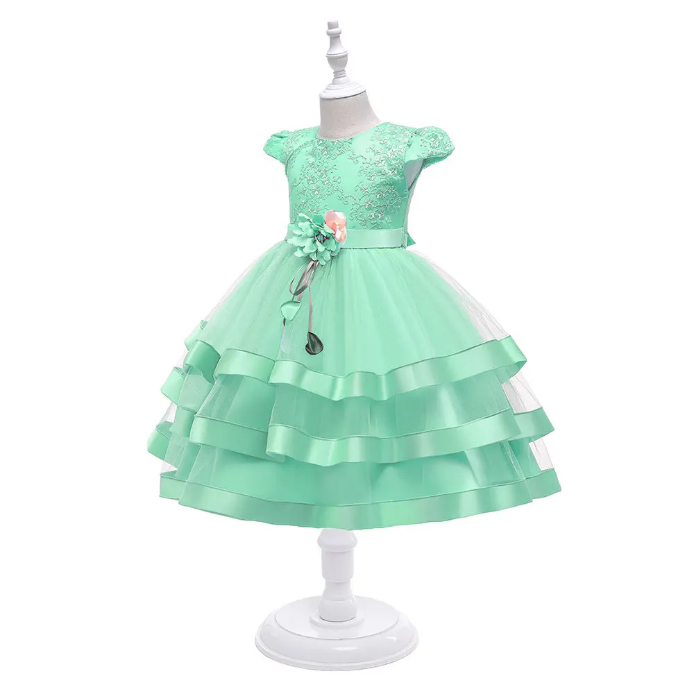 3300 Good quality kids dress birthday party 6 years girls princess gown light blue flower children dress