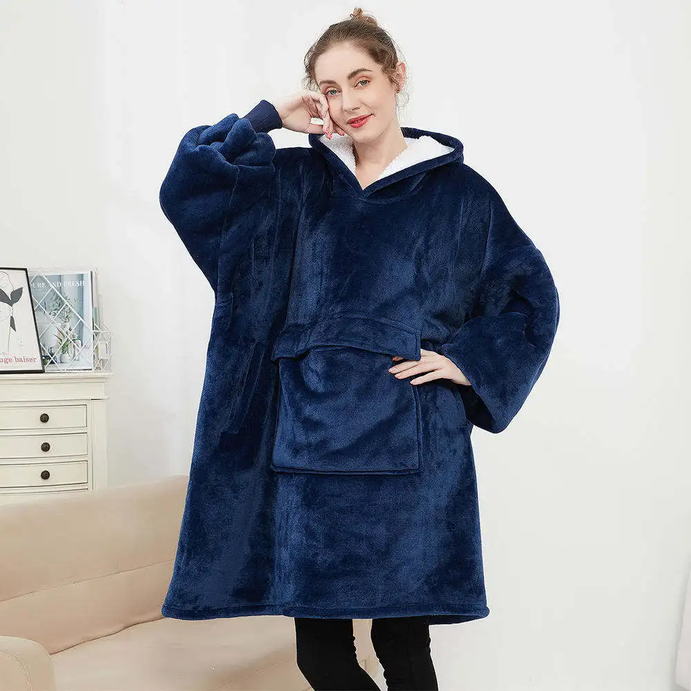 Eco-Friendly Oversized Wearable Sherpa Home Winter Tv Custom Logo Printed Giant Wearable Cozy Hoodie Blanket