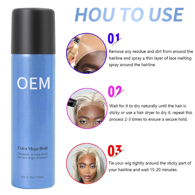 OEM custom wig lace spray small volume natural waterproof sweat oil lace fixing spray