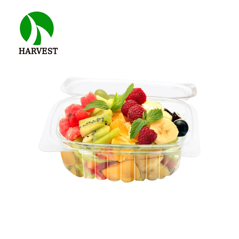 Plastic Takeaway Vegetable Salad Packaging 48 Oz Disposable Clamshell Hinged Food Containers