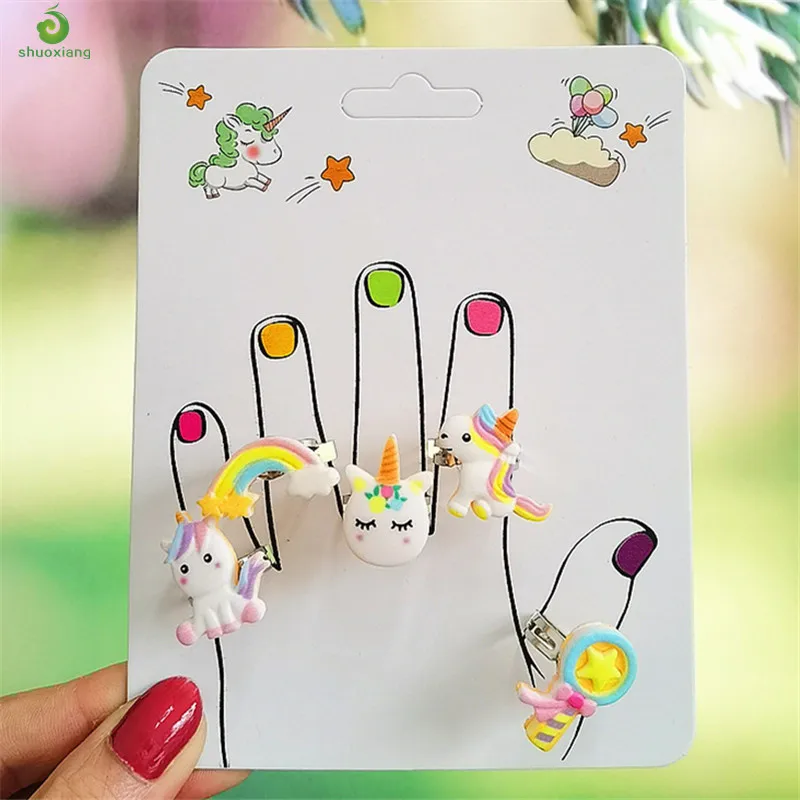 
5Pc/Set Cute Cartoon Kids Rings Unicorn Rainbow Adjustable Sweet Child Girls Resin Rings Little Princess Gifts Jewlery 