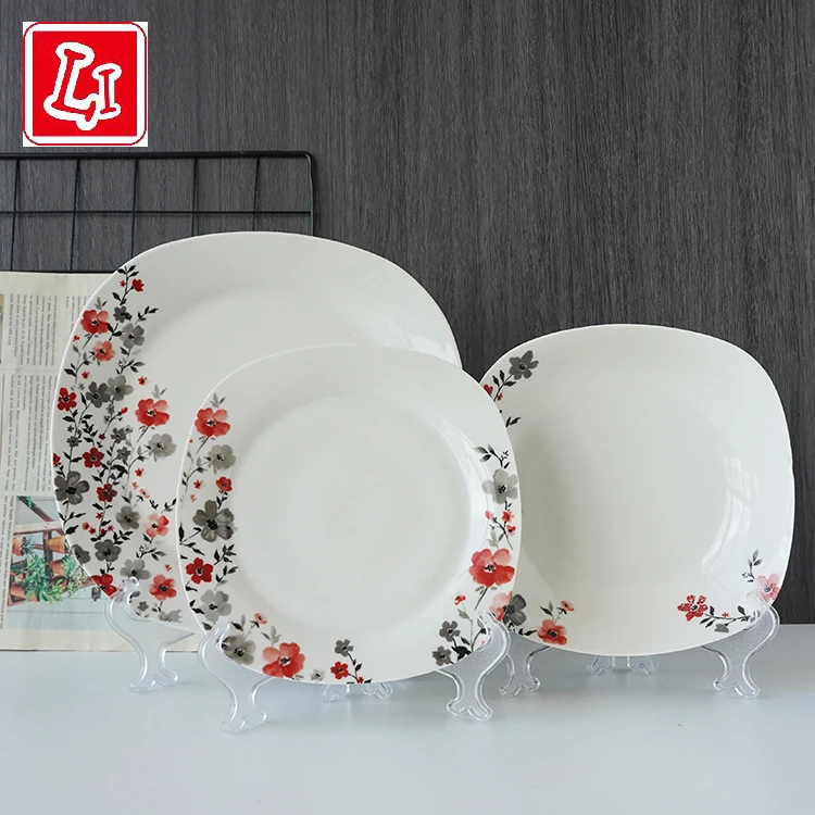 
Chinese household ceramic flat plate soup set decorated with small flowers 