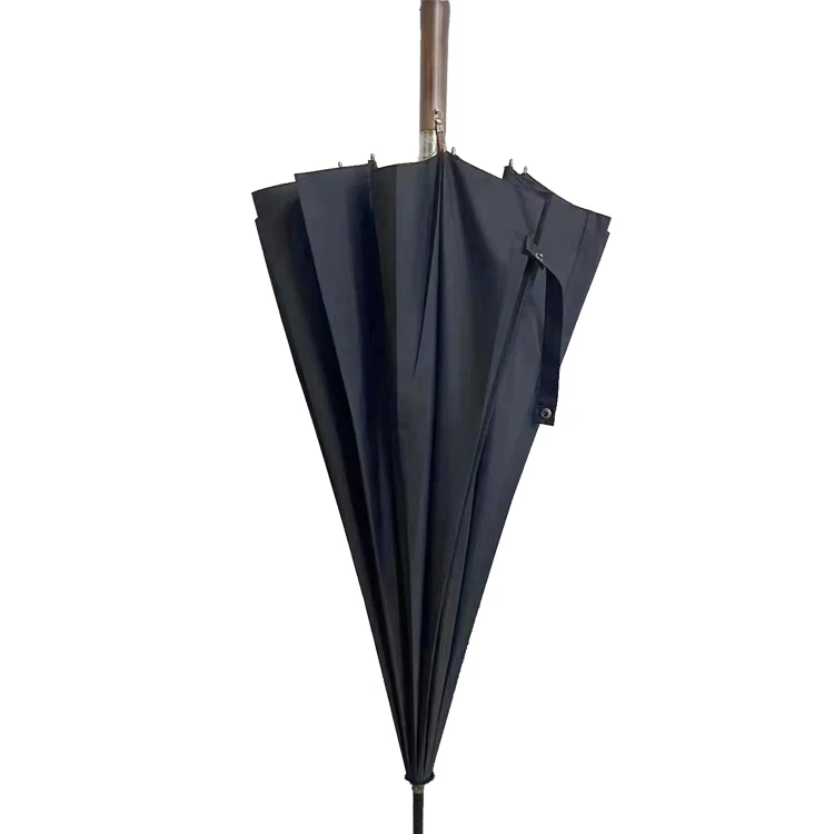 High Quality 16K Straight Umbrella auto open Fiberglass Ribs Custom Logo Print wood Handle Polyester Golf Umbrella for Promotion