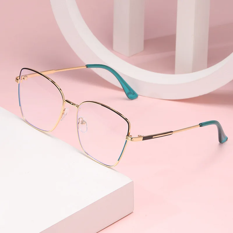 2023 Fashion Glasses Custom Logo Female Square Frame Glasses Frame Trend Color Matching Anti Blue Light Glasses Metal Frame