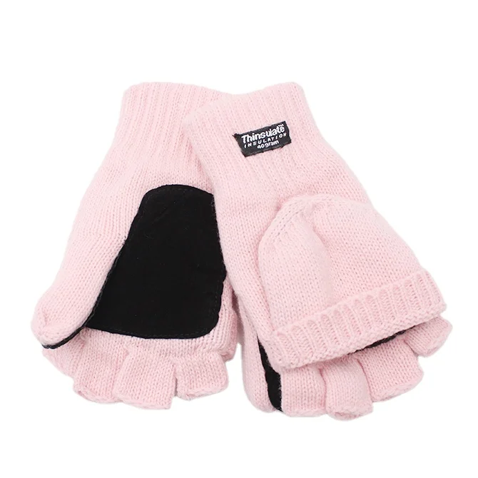 Thinsulate Lined Shell Ragg Mittens Wool Yarn Half Finger Gloves Finger Less Girls Women Glove Half Fingers