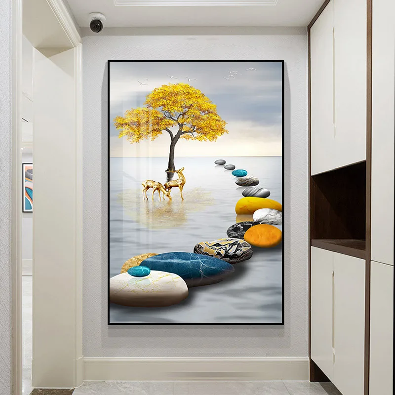 New Luxury Home Decor Animals Nordic Wall Art Golden Deer Art Porcelain Painting Crystal