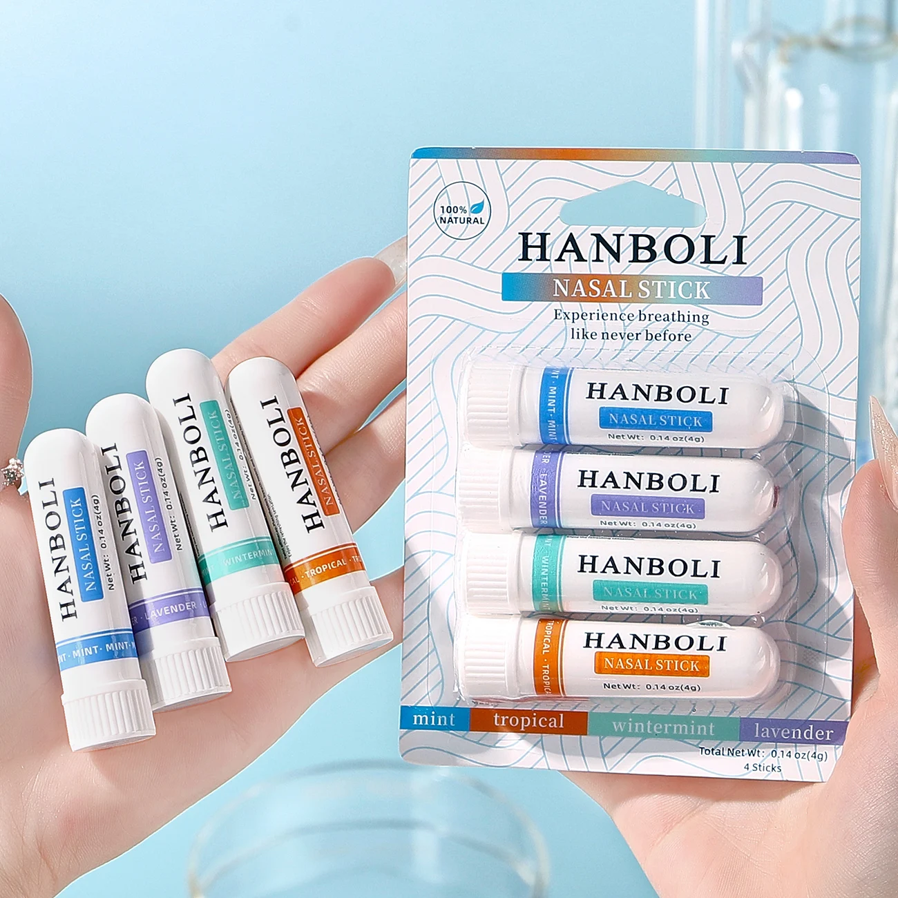 Оптовая продажа HANBOLI, освежающий носовой ингалятор, 4 упаковки