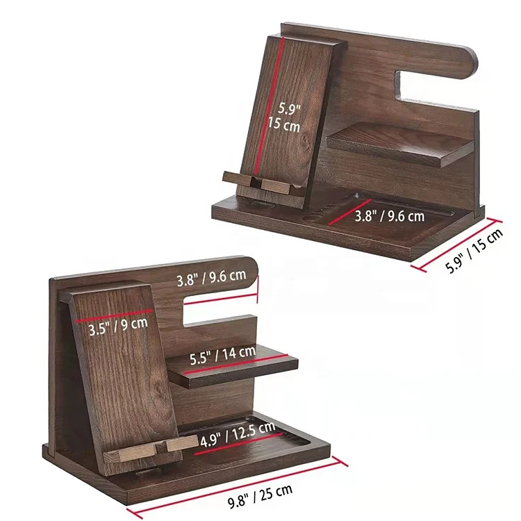 K&B Key Holder Wallet Watch Stand Wood Phone Docking Station Nightstand Shelf Night Stand Organizer For Men Gift