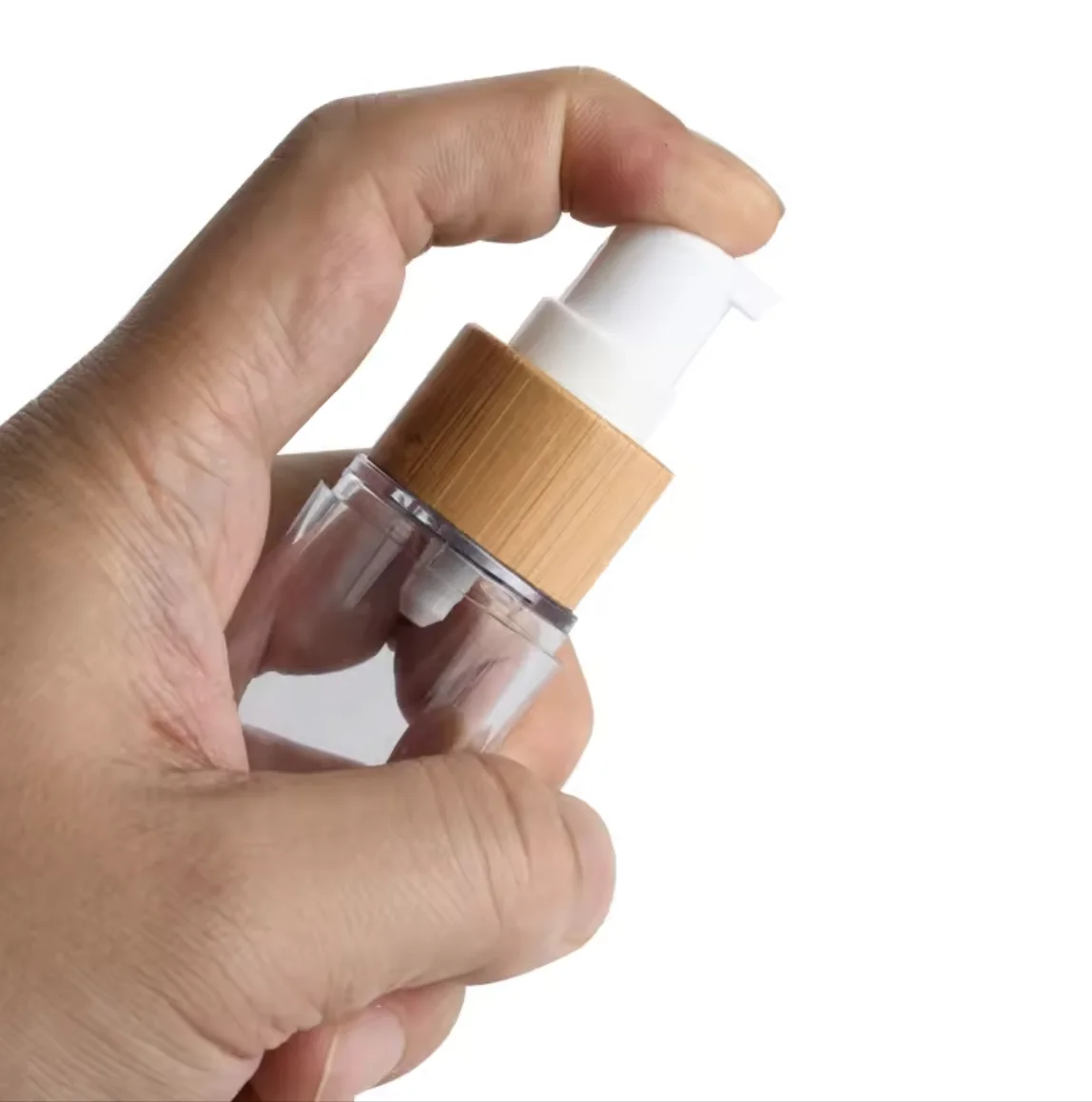 100ml round shape transparent  plastic spray bottle with bamboo wooden spray mist cap and bottom