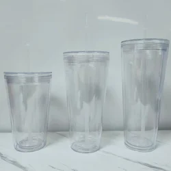 Wholesale double walled wine coffee 22oz 24oz 16oz clear plastic skinny snowglobe tumbler with lids and straws