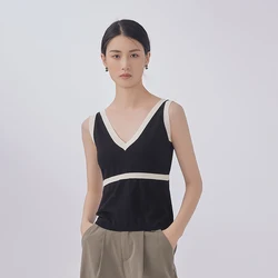 Кашемировый свитер для женщин спереди и сзади с v-образным вырезом майка на бретелях без рукавов; Цвет черный и белый; Вязаный джемпер для девочек