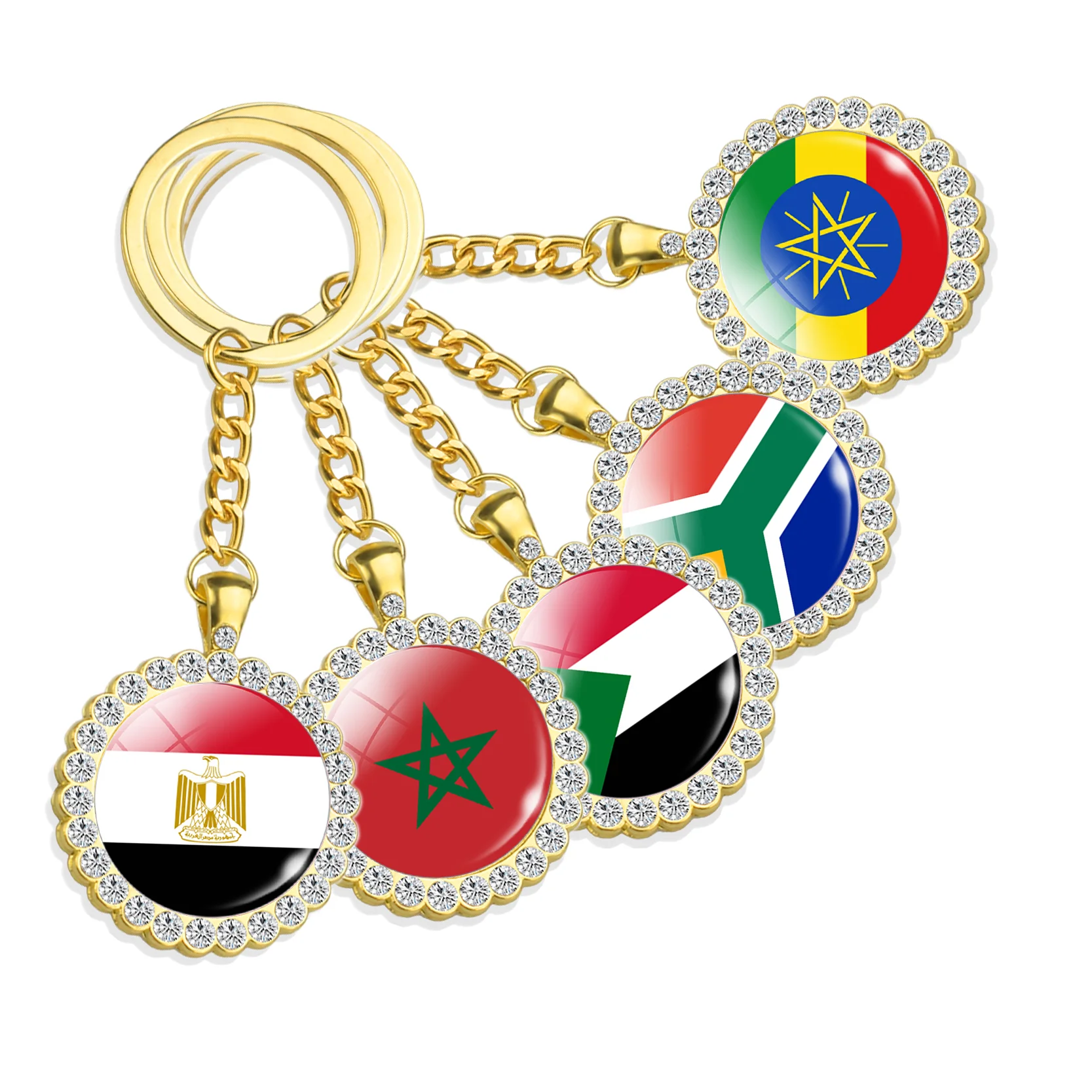 South Africa India Congo Sudan Morocco Libya Guinea Zambia National Flag Keychain Crystal Jewelry Diamond Golden Key Chain