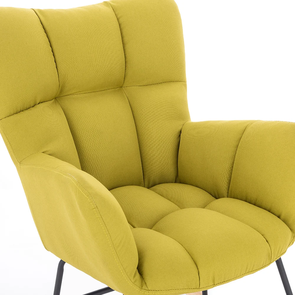 Modern Minimalist Living Room Bedroom Furniture Single Velvet Accent Chair Recliner Relax Wooden Base Rocking Chair