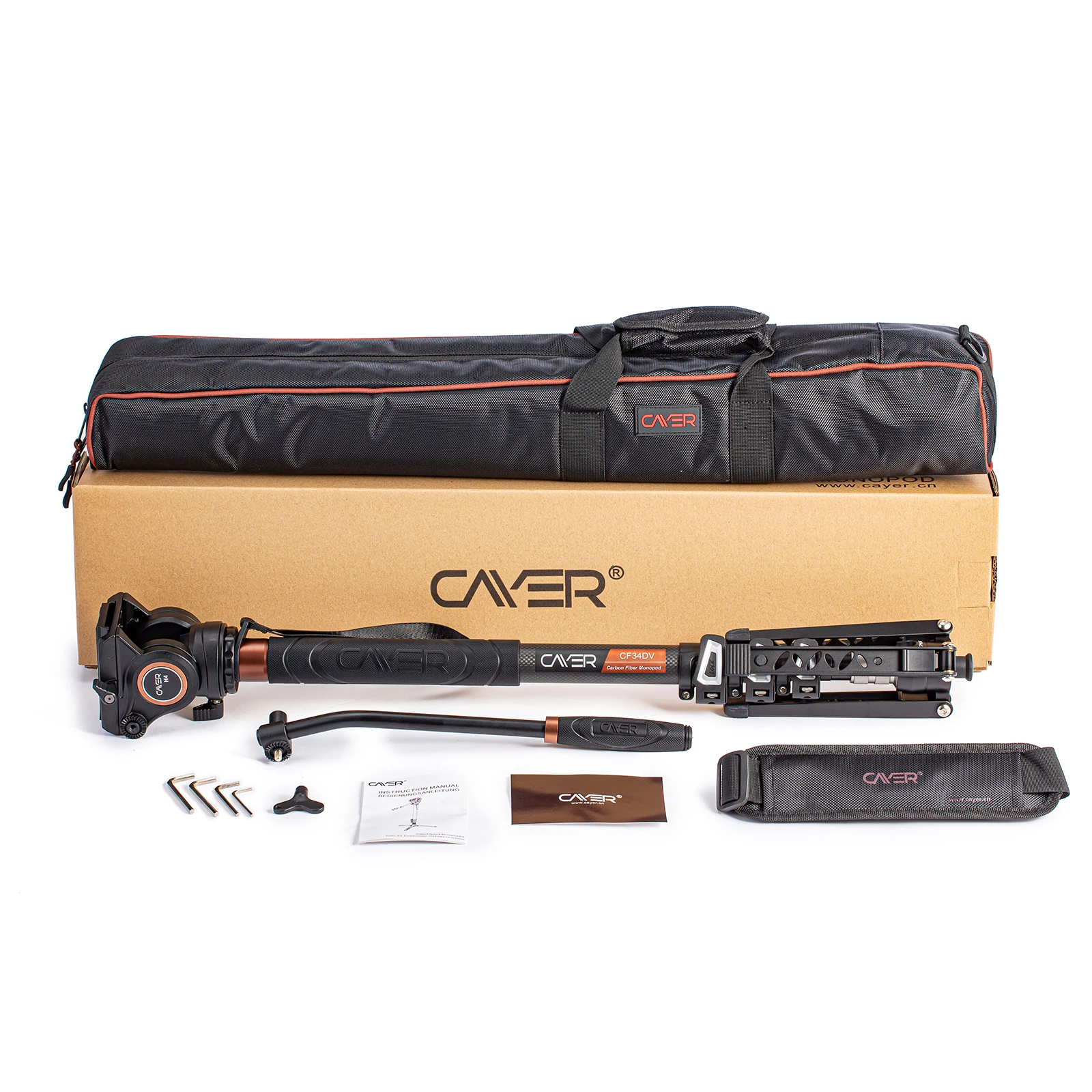 Cayer CF34DVH4 Multiple Function Carbon Fiber Video Camera Monopod Stand Kit with Fluid Head for SLR DSLR Digital Camera