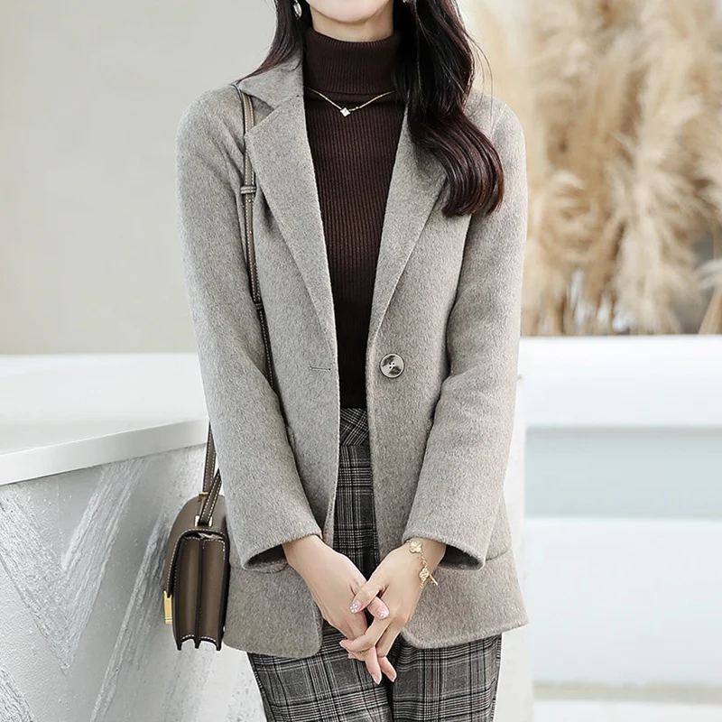 Wholesale Wool Pea Coats For Ladies Turn Down Collar Cashmere Trench Coat