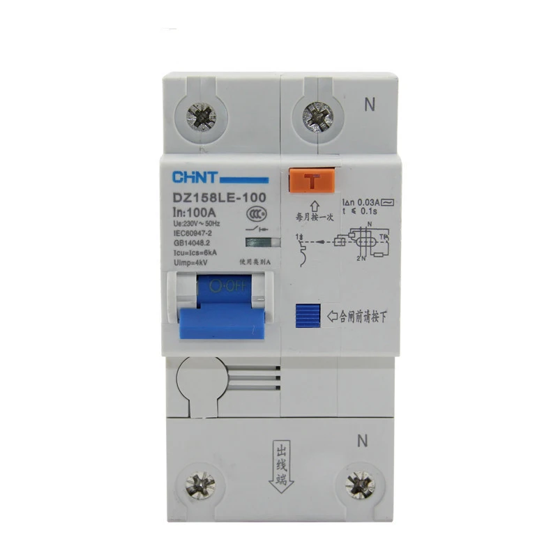 Chint leakage protector DZ158LE-100A/80A high power circuit breaker 1P+N/2P/3P/3P+N/4P mcb circuit breaker