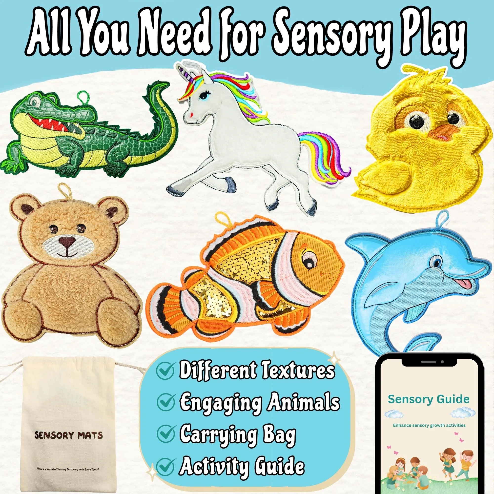 Sensory Processing Disorder Educational Textured Tactile Mini Sequins Sensory Play Mat For Autistic Kids Children