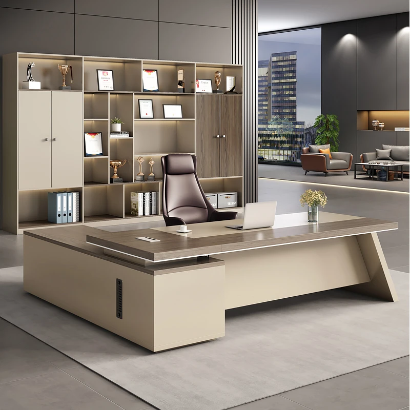 High Quality Italian Luxury Marble Unique Bevel L Shape Wooden Ceo Boss Table  Top Boss Office Table