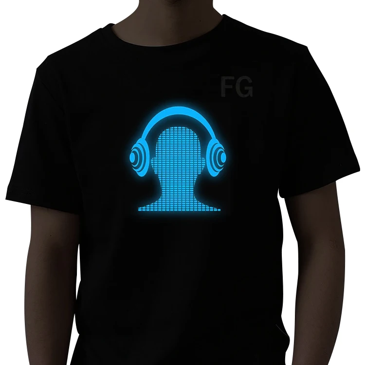 Custom Christmas Party Dj Messsage Display Equalizer Luminous Light Up Glow Sound Activated El Panel Led T Shirt
