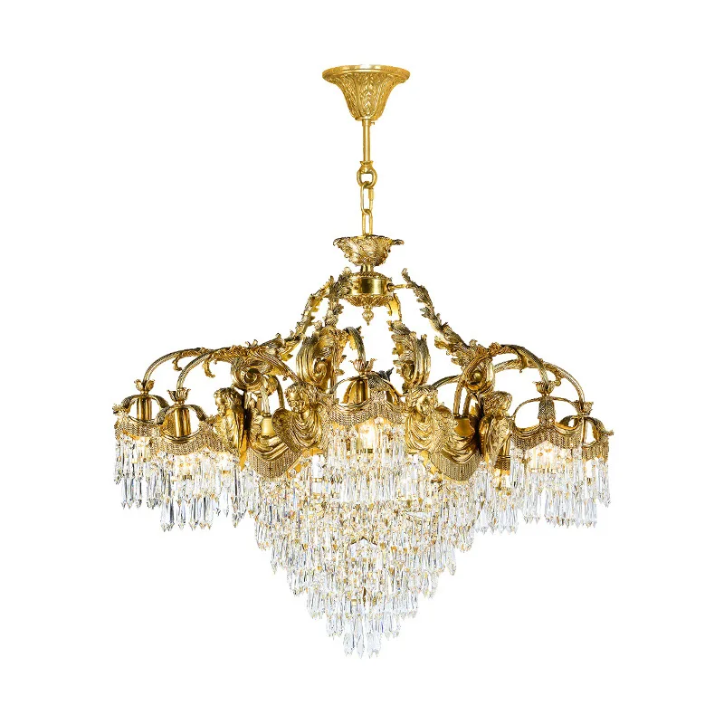 French All-Copper Lamp European-Style Retro for Villa Duplex Living Room Dining Room Bedroom Palace with LED Light Source