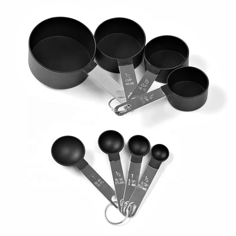 New Design Stackable 8pcs plastic measuring cup and spoon set with Stainless Steel Handle