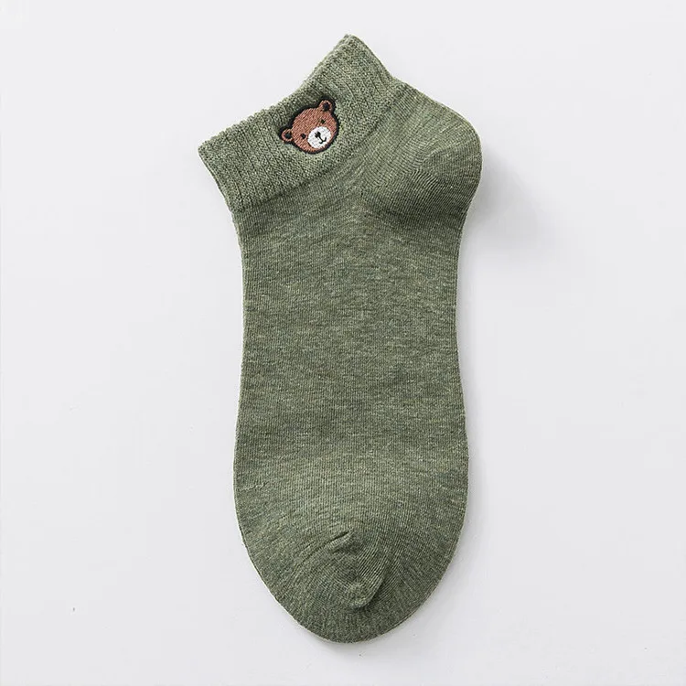Women Socks Cute Bear Embroidery Custom OEM Socks Low Tube loose Socks Made Embroidery