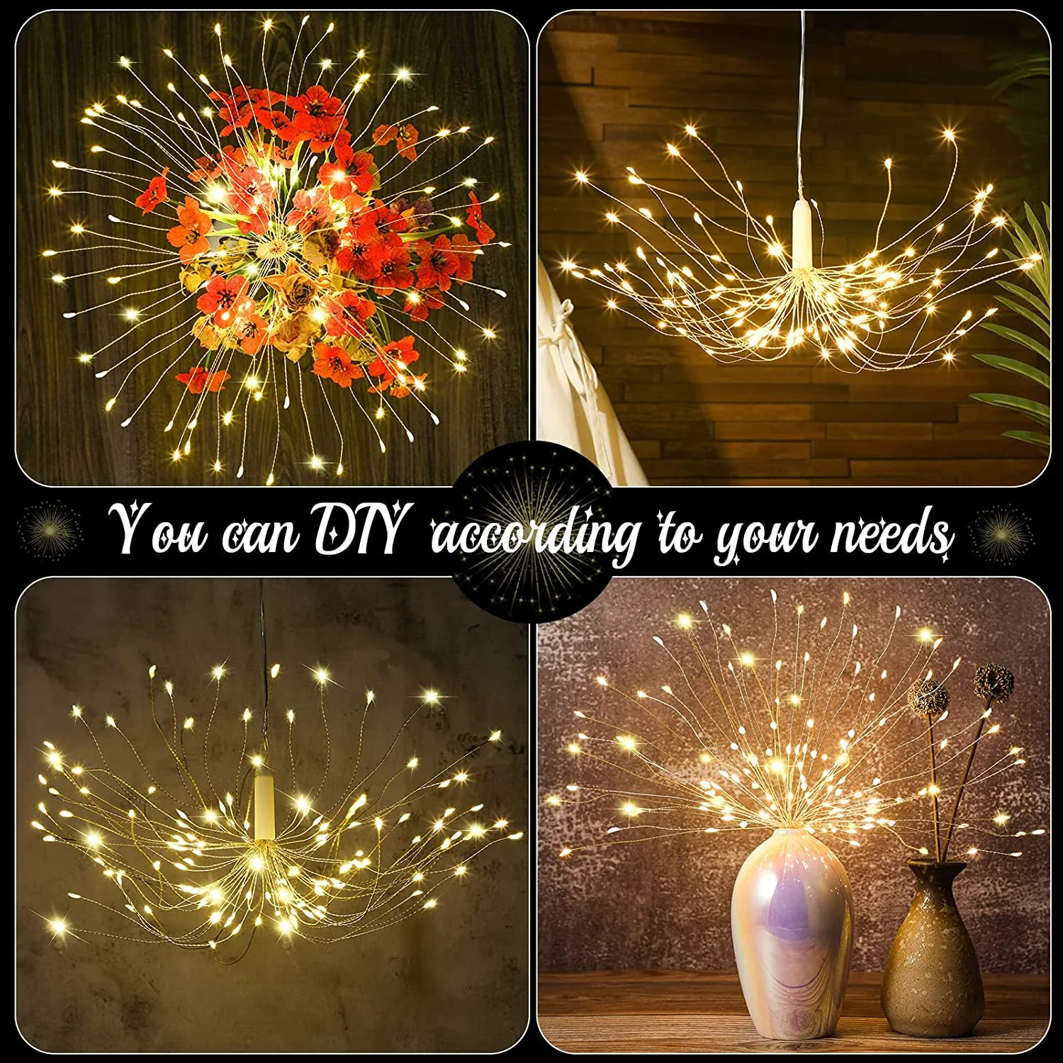 Kanlong Led Firework Med Starburst Copper Wire String Hanging Kit Fairy Christmas out door garden lights